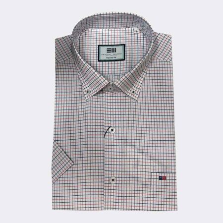 Camisa manga corta hombre cuadros rojos y azul