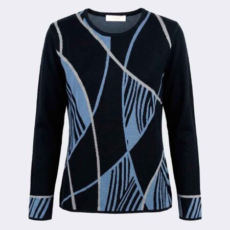Jersey mujer punto INVIERNO estampado abstracto azul gris y fondo marino