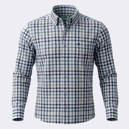 Camisa tela fina de hombre manga larga cuadros azul