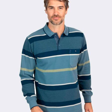 Polo hombre punto piqué franjas azul