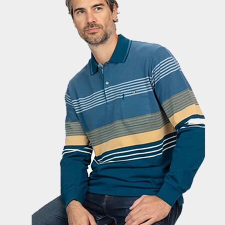 Polo hombre punto piqué franjas azul