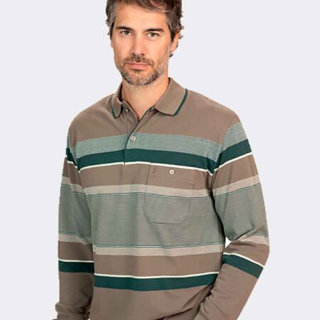 Polo hombre un poco felpado punto piqué con bolsillo con franjas diferentes colores en liso y vigoré