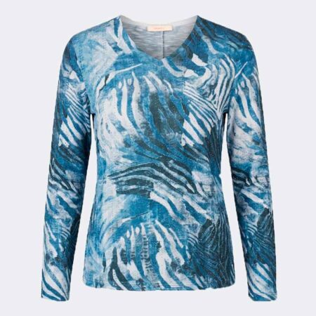 Jersey punto fino escote pico estampado azul