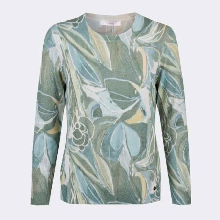 Jersey mujer punto fino estampado flores verdoso