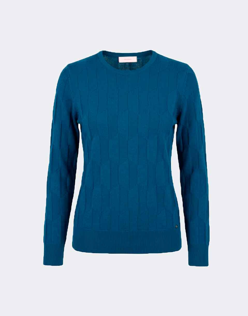 Jersey mujer punto cuello redondo con relieve color azul