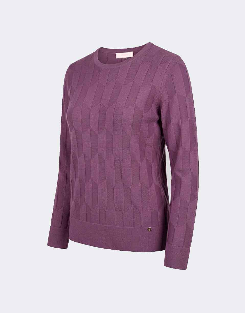 Jersey mujer punto cuello redondo con relieve color berenjena