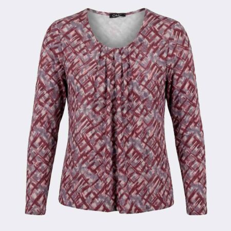 Camiseta mujer punto fino con pliegues escote semi redondo color rosado