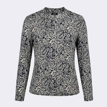 Camiseta mujer punto cuello un poco subido acabado en pico estampado abstracto