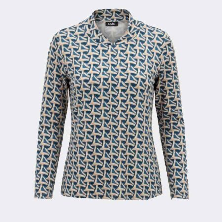 Camiseta mujer punto cuello poco subido acabado en pico estampado ' encadenado'