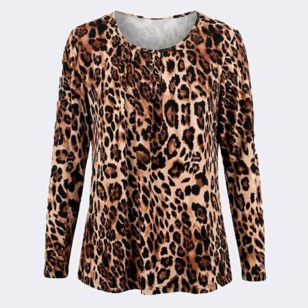 Camiseta mujer punto fino cuello redondo estampado animal print