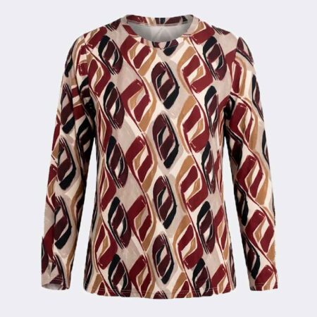 Camiseta mujer punto fino cuello redondo estampado rombos abstractos