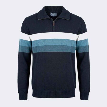 Jersey hombre punto cuello subido cremallera con franjas