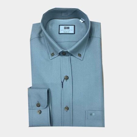 Camisa hombre tela fina manga larga tejido relieve verde agua