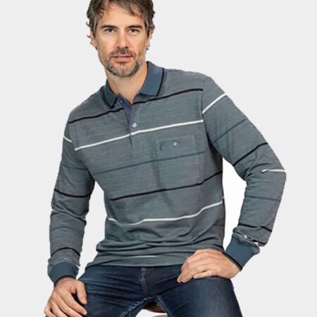 Polo hombre punto franjas azul