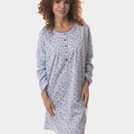 Camisón mujer felpado con pliegues y florecitas
