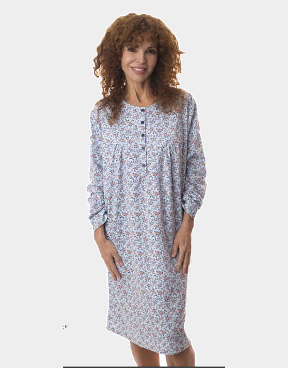 Camisón mujer punto felpado con estampado ramas