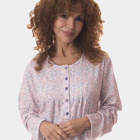 Camisón mujer con pliegues manga larga con flores