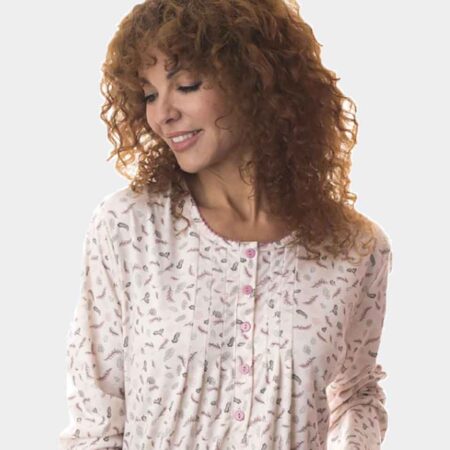 Camisón con pliegues y abertura mujer estampado flores color salmón