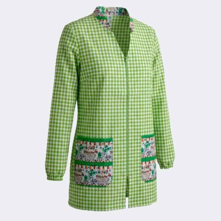 Bata corta mujer cuadros con cremallera y cuello mao combinado con estampado de paraditas de flores