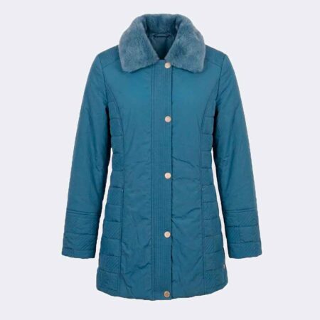 Parka mujer con cuello peludito azul pato