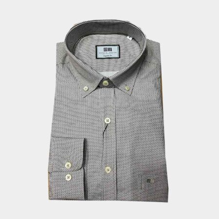 Camisa hombre manga larga tela muestra pequeña en marrón