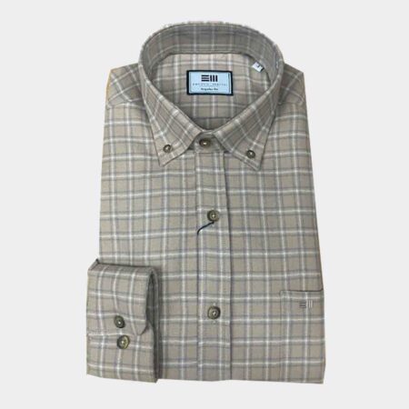 Camisa FRANELA hombre cuadros medianos en beig y gris