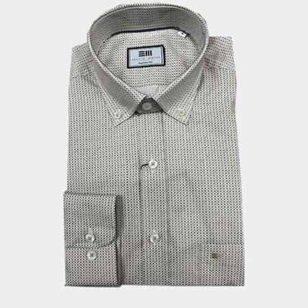 Camisa hombre tela manga larga muestra fina en marrón avellana