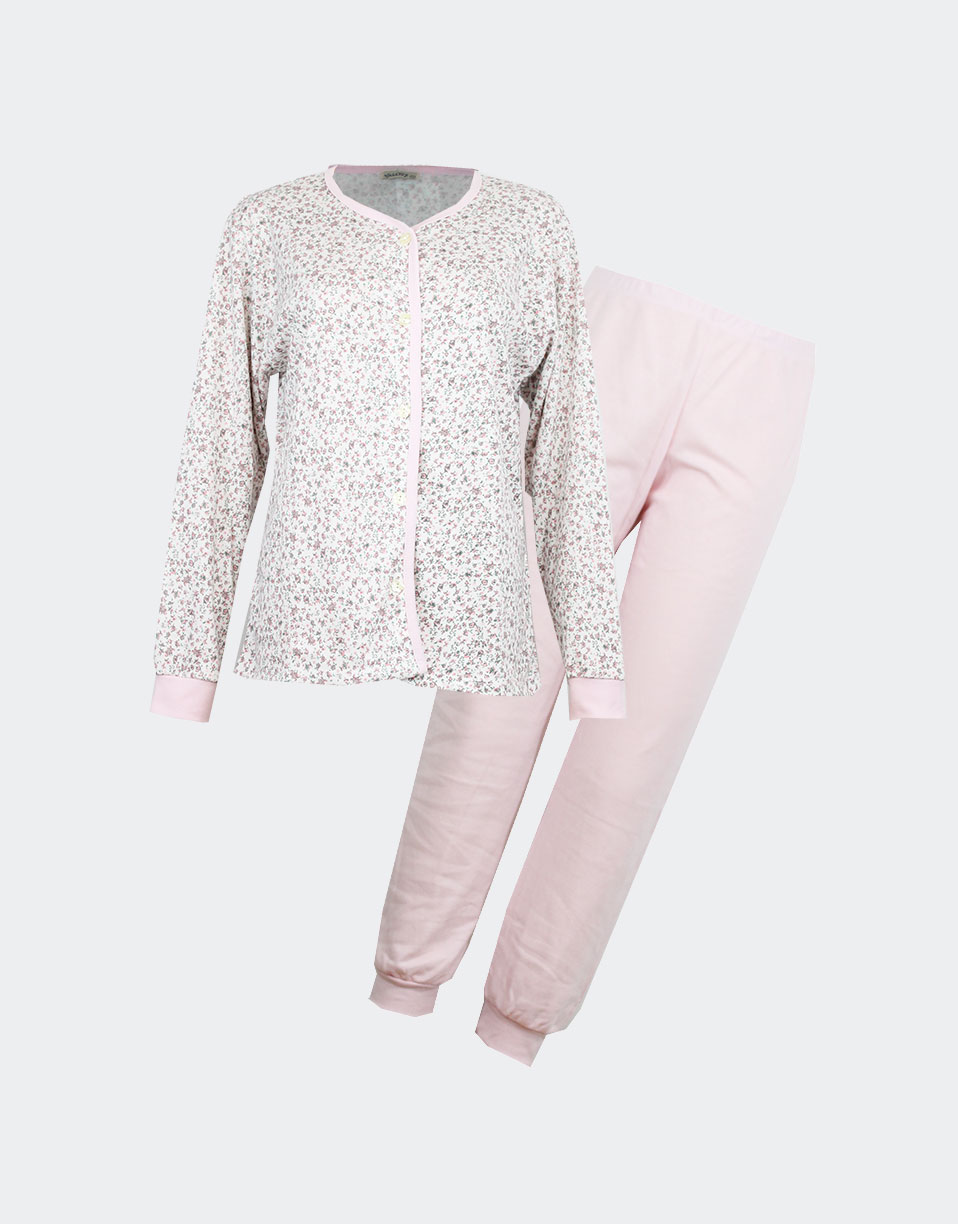 Pijama punto felpa abierto flores rosas Casa