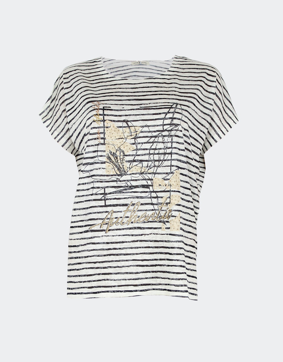 Camiseta mujer manga corta de rayas grises y 'brillantes' - Casa Indalesi