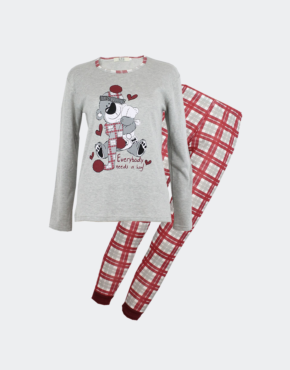 Pijama felpa con osito y pantalones a cuadros | Casa Indalesi