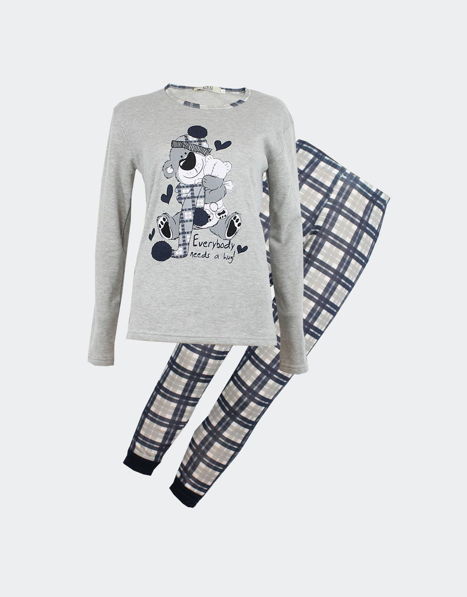 Pijama punto felpa con osito y pantalones a cuadros | Indalesi